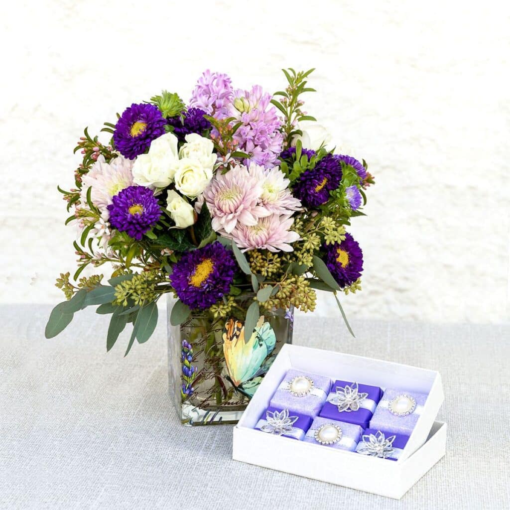 Wisteria Bouquet with Chocolates Four Seasons Flowers Flower Delivery in San Diego